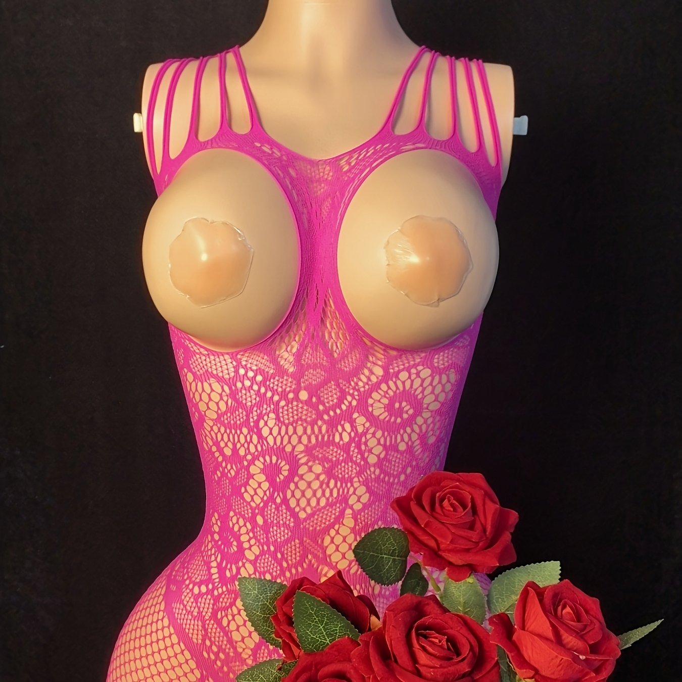 Plus Size Floral Fishnet Bodysuit Lace Cut-Out Sheer Nylon Lingerie