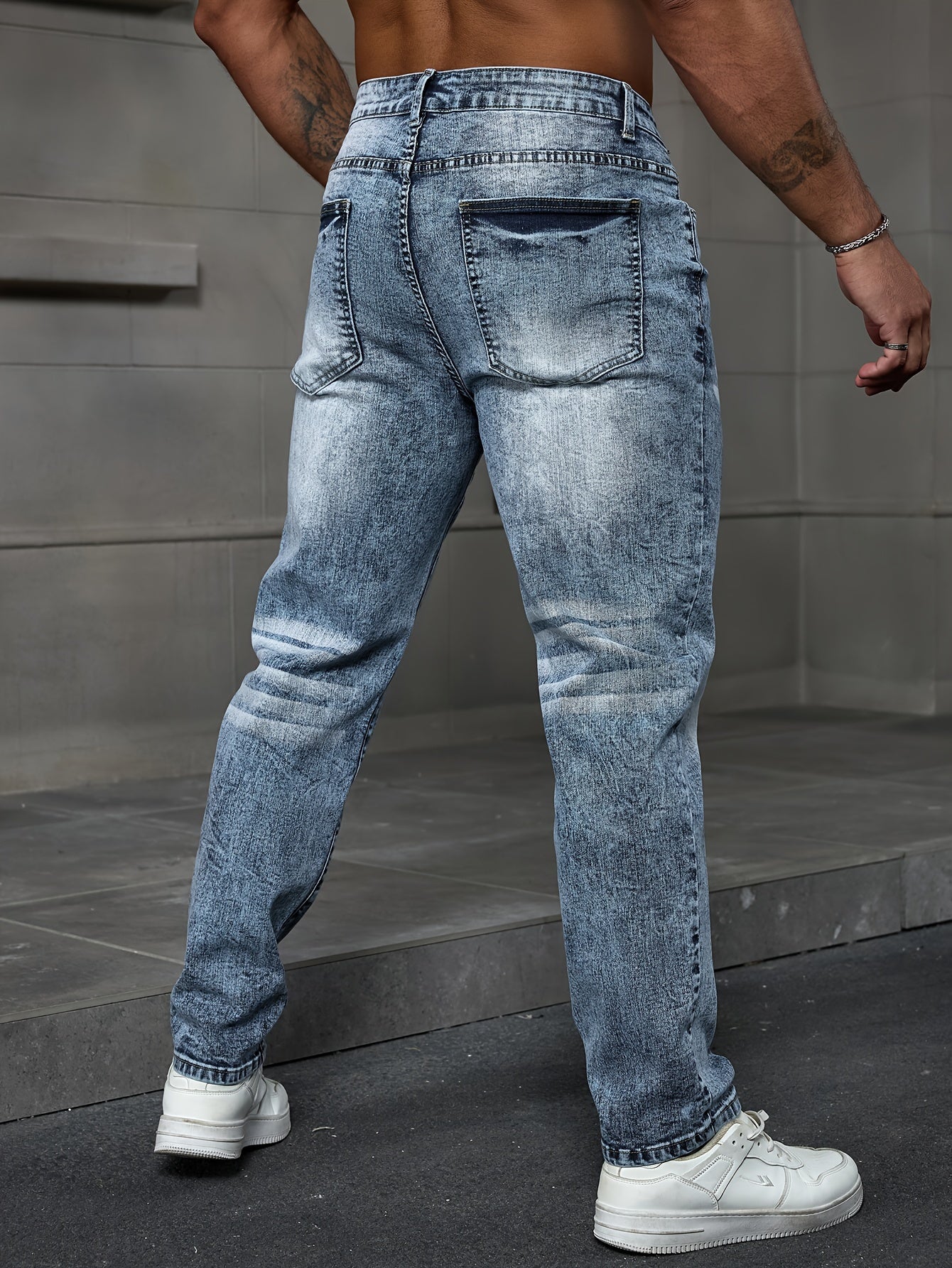 Men's Plus Size High Stretch Denim Jeans Cropped Skinny Solid Color Snowflake Detail