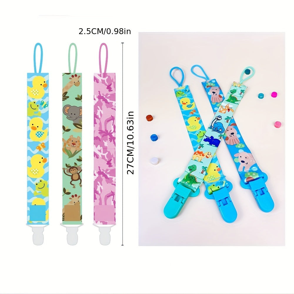 Clip de chupete de plástico de dibujos animados con patrón caprichoso y clip de sujeción