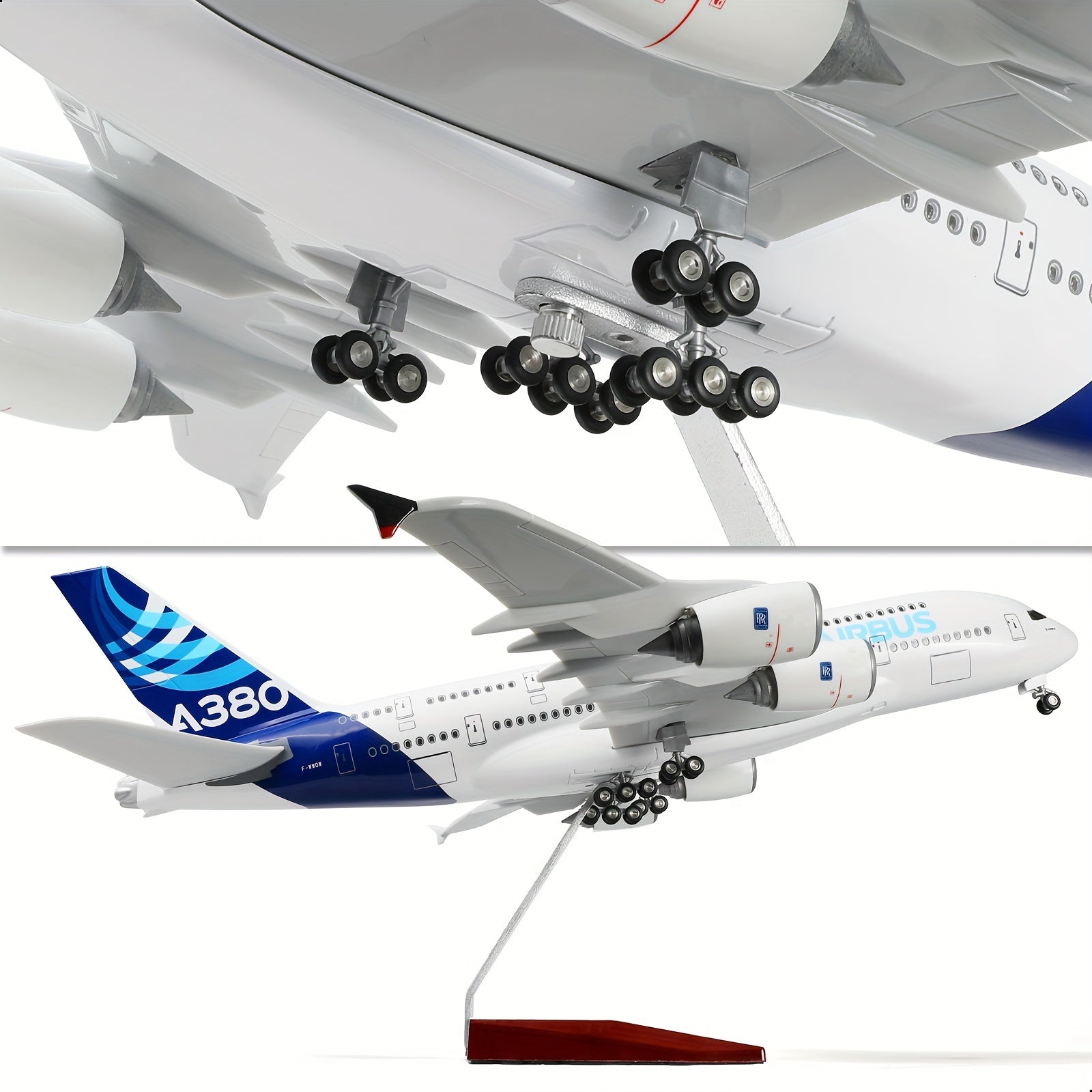 1/160 o'lchamdagi Airbus A380 diecast model to'plami, 18 dyuym, kollektorlar uchun turadigan stand bilan
