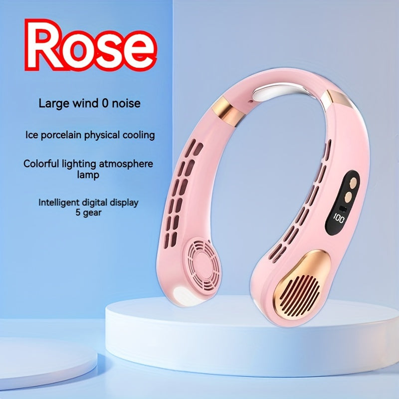 Portable Neck Fan with LED Display Rechargeable Hands-Free Bladeless Personal Fan 5-Speed