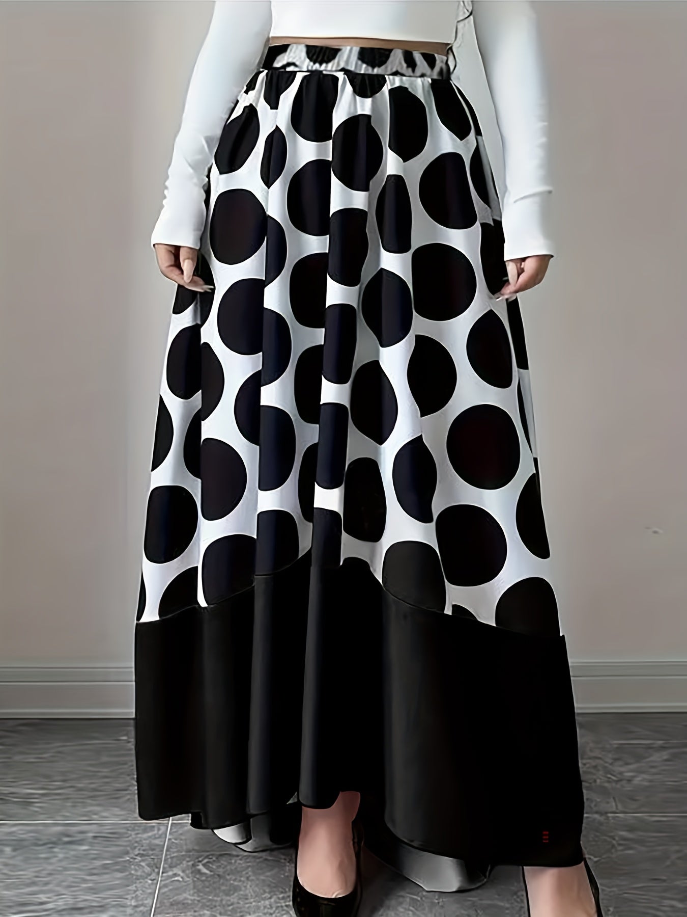 Plus Size Polka Dot Mermaid Skirt High-Waisted Dipped Hem All-Season