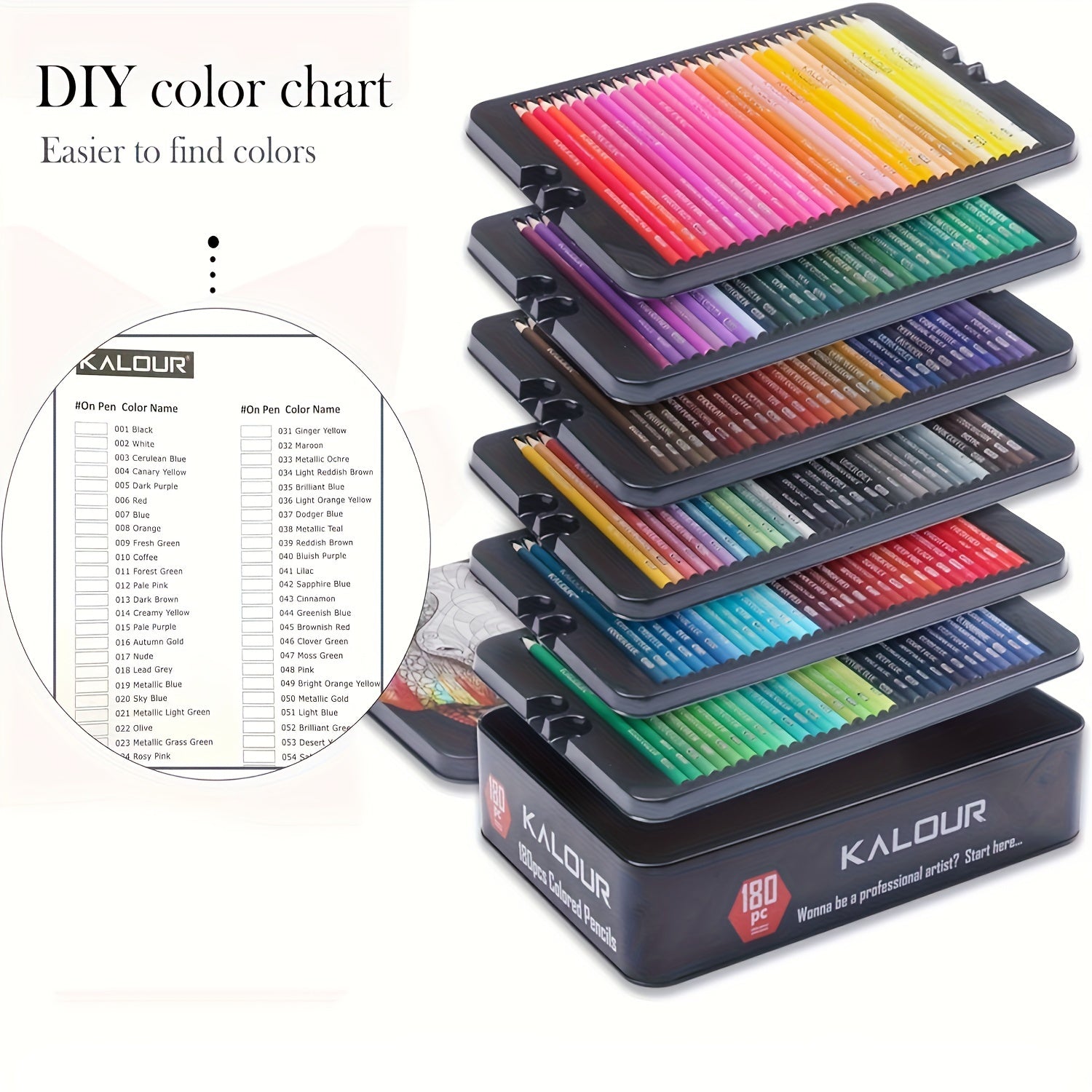 180 Colored Pencils Set for Adults with Metallic and Rich Pigment Core
