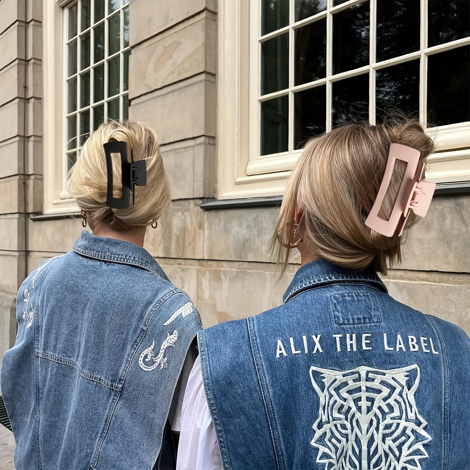 Set of 4 Large Square Hair Claw Clips for Women and Girls Solid Color Hollow Design