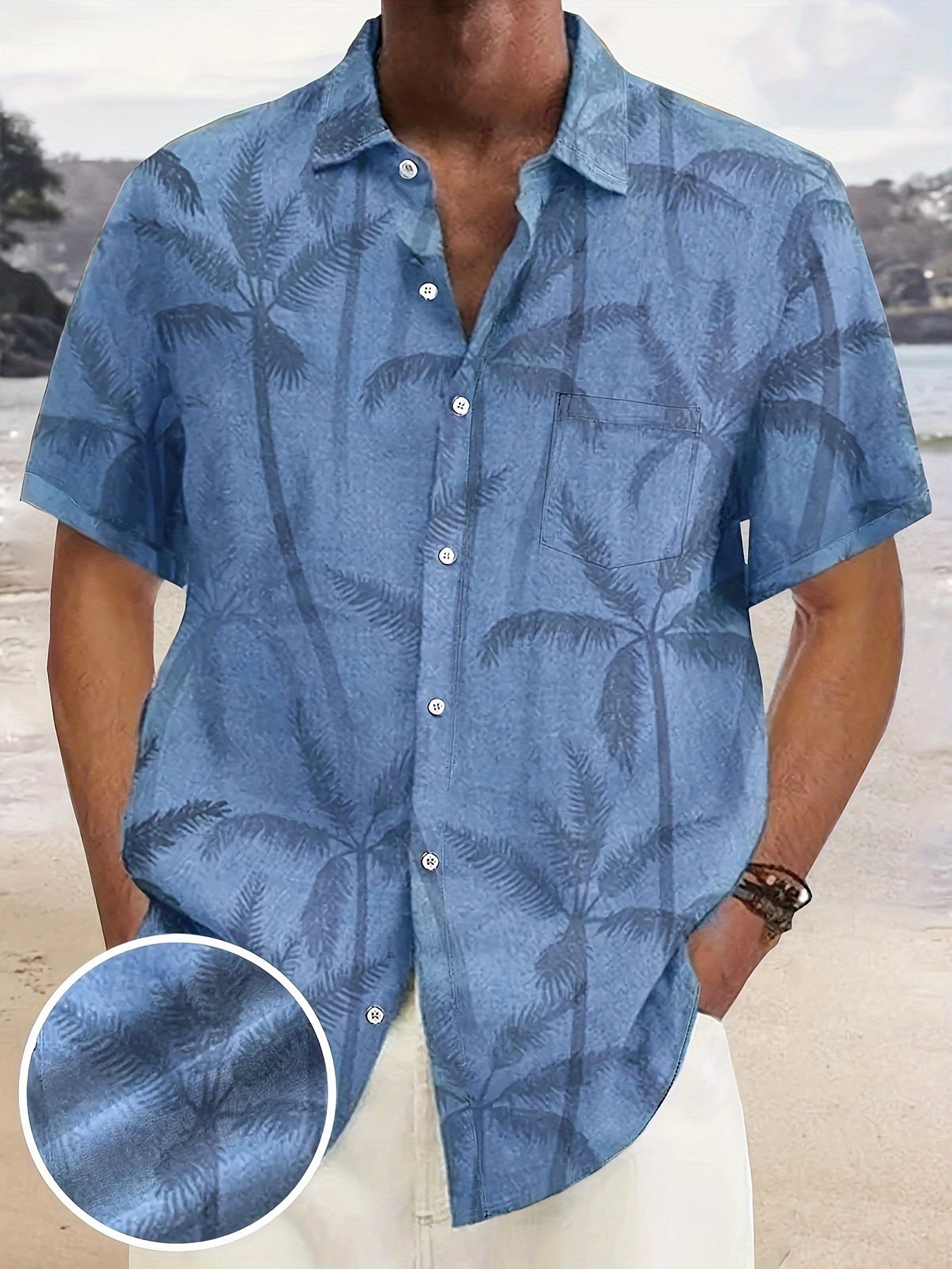 Men's Plus Size Hawaiian Shirt with Coconut Trees Graphic Print Beach Vacation Casual Shirt