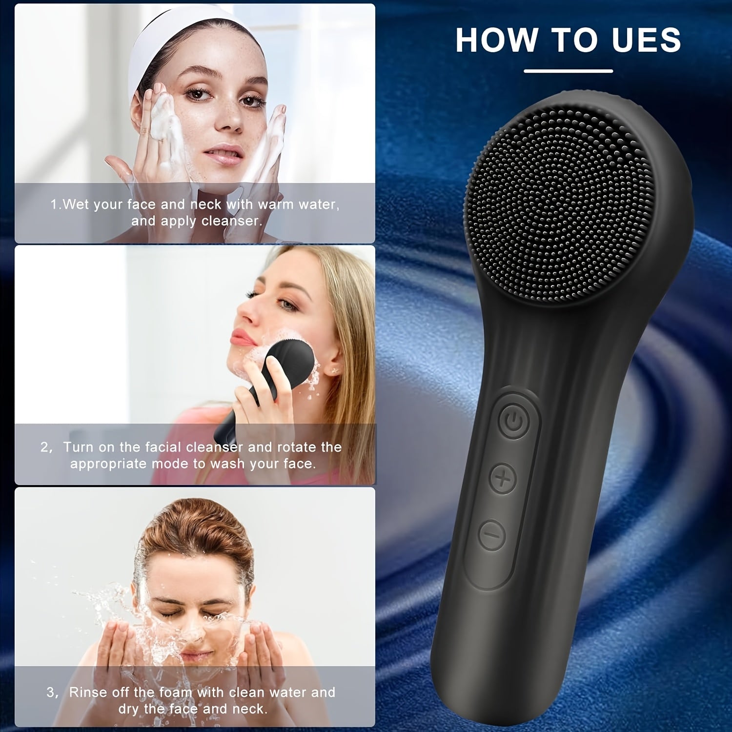 USB zaryadlash bilan qayta zaryadlanuvchi yuz silikon tozalash cho'tkasi, qo'lga olinadigan dizayn, sayohat uchun qulay. Erkaklar va ayollar uchun mos, yuzni tozalash uchun ideal.