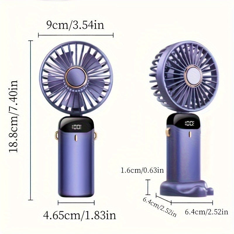 Mini Handheld Fan USB Rechargeable with Digital Display 5-Speed Adjustable Portable Cooling for Outdoor Office Dorm School