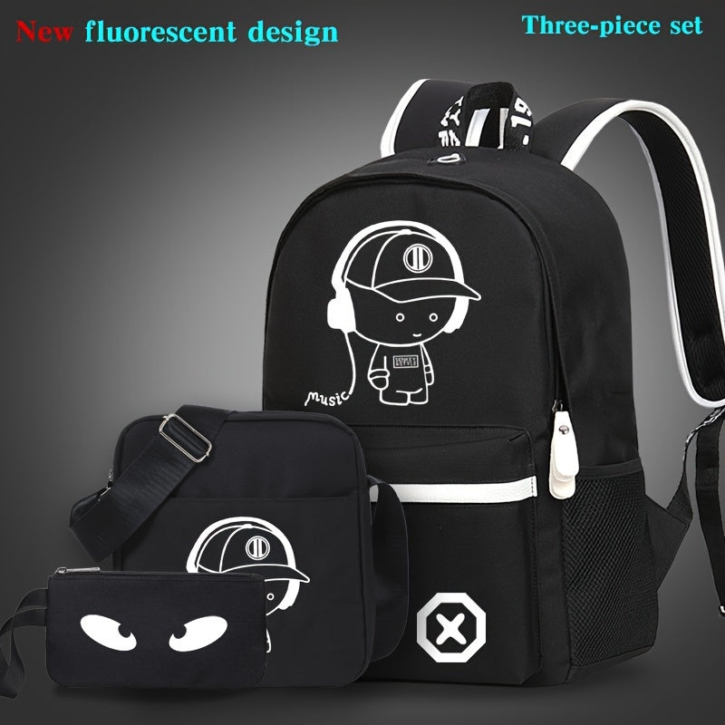 Kundalik erkaklar uchun katta sig'imli 15.6 dyuymli noutbuk uchun backpack to'plami, fluorescent kechki dizayni, sayohat sumkasi, 3 ta qism