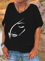 Plus Size Women's V-Neck Batwing Sleeve T-Shirt Casual Loose Fit All-Season