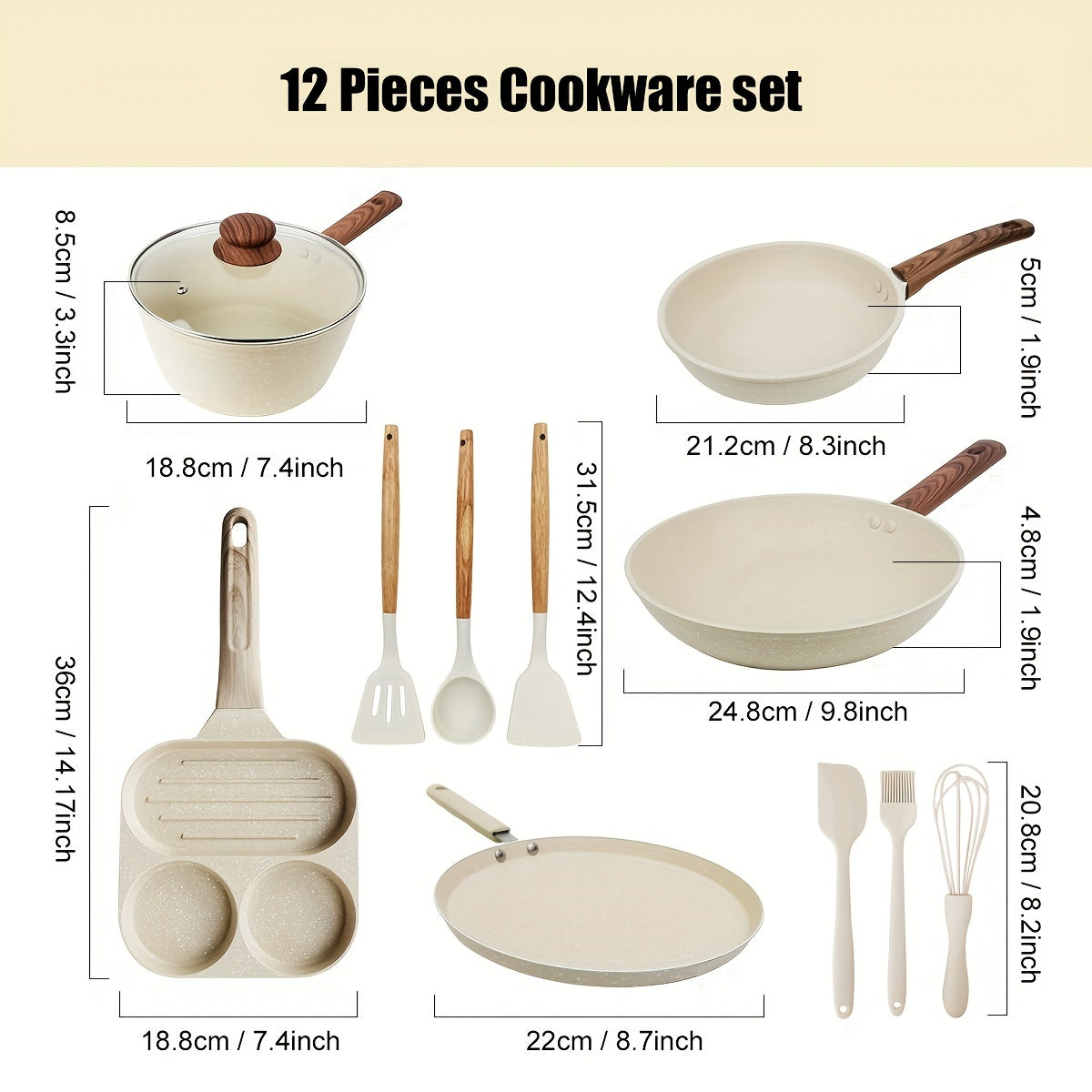 White 12-Piece Non-Stick Cookware Set for Induction and Open Flame Cooking