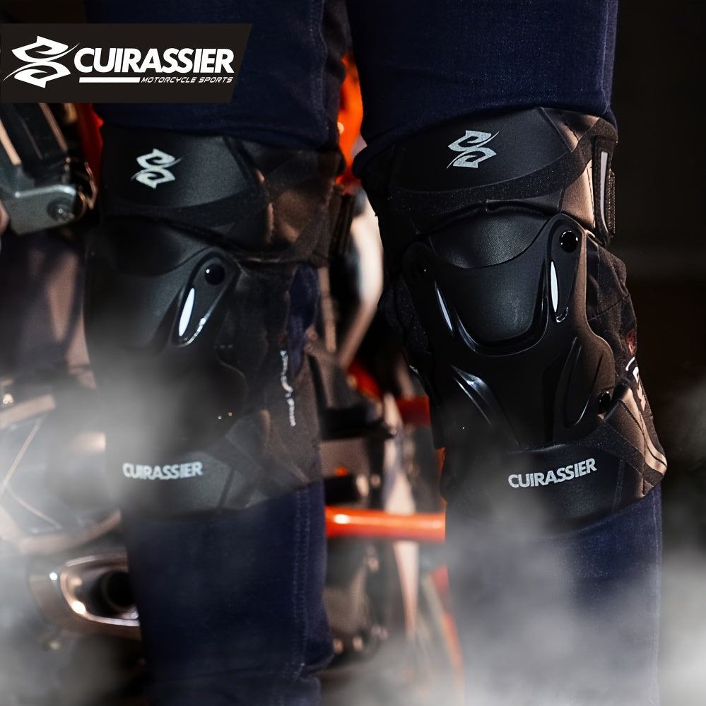 Protectores de rodilla ajustables para motocicleta, Oxford poliéster, absorción de impactos, tiras reflectantes