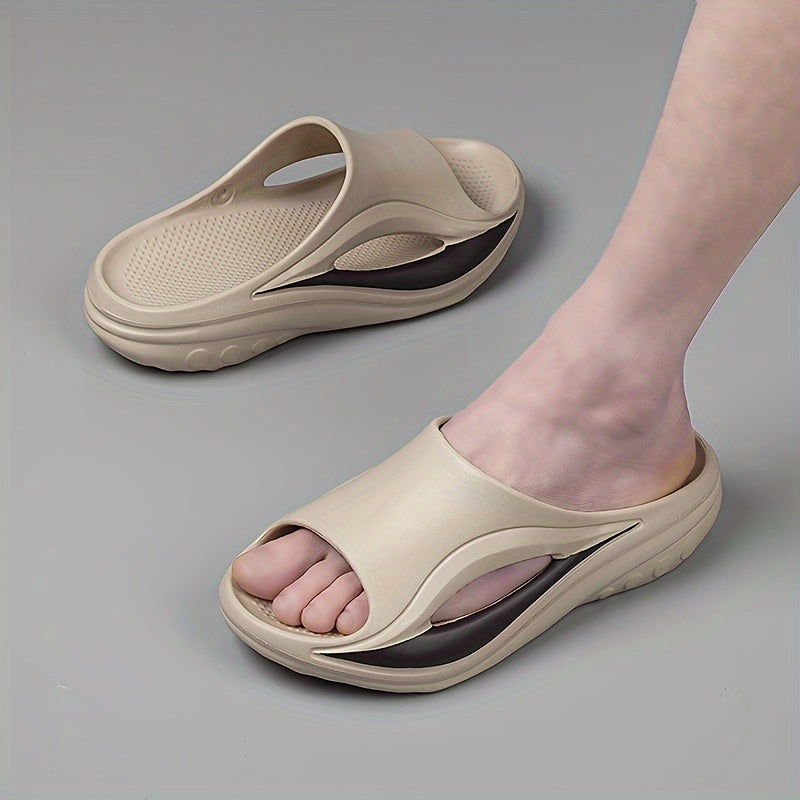 Мужские бежевые шлепанцы из EVA с поддержкой арки, толстой амортизирующей подошвой, нескользящие, для indoor и outdoor, лето
