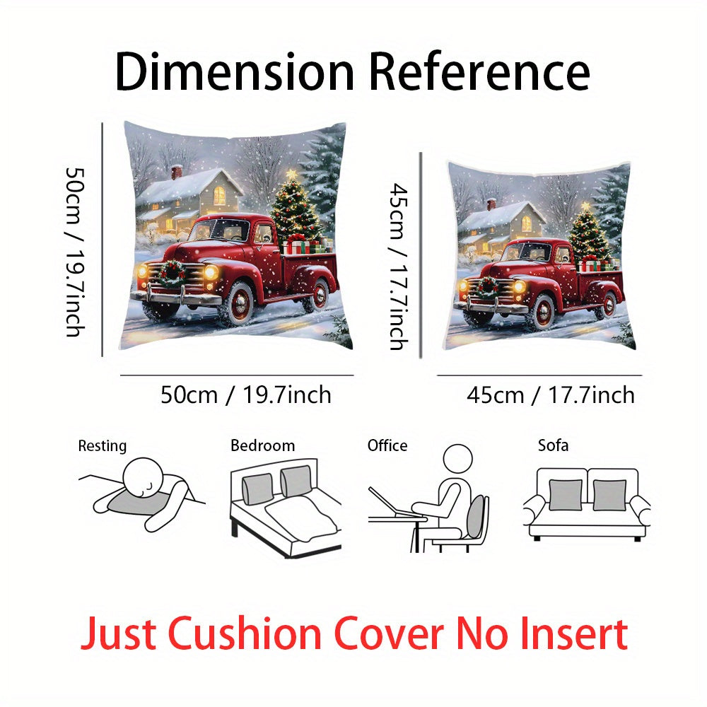Christmas Throw Pillow Cover Red Truck Tree Knit Fabric Cushion Case for Sofa Bed Car