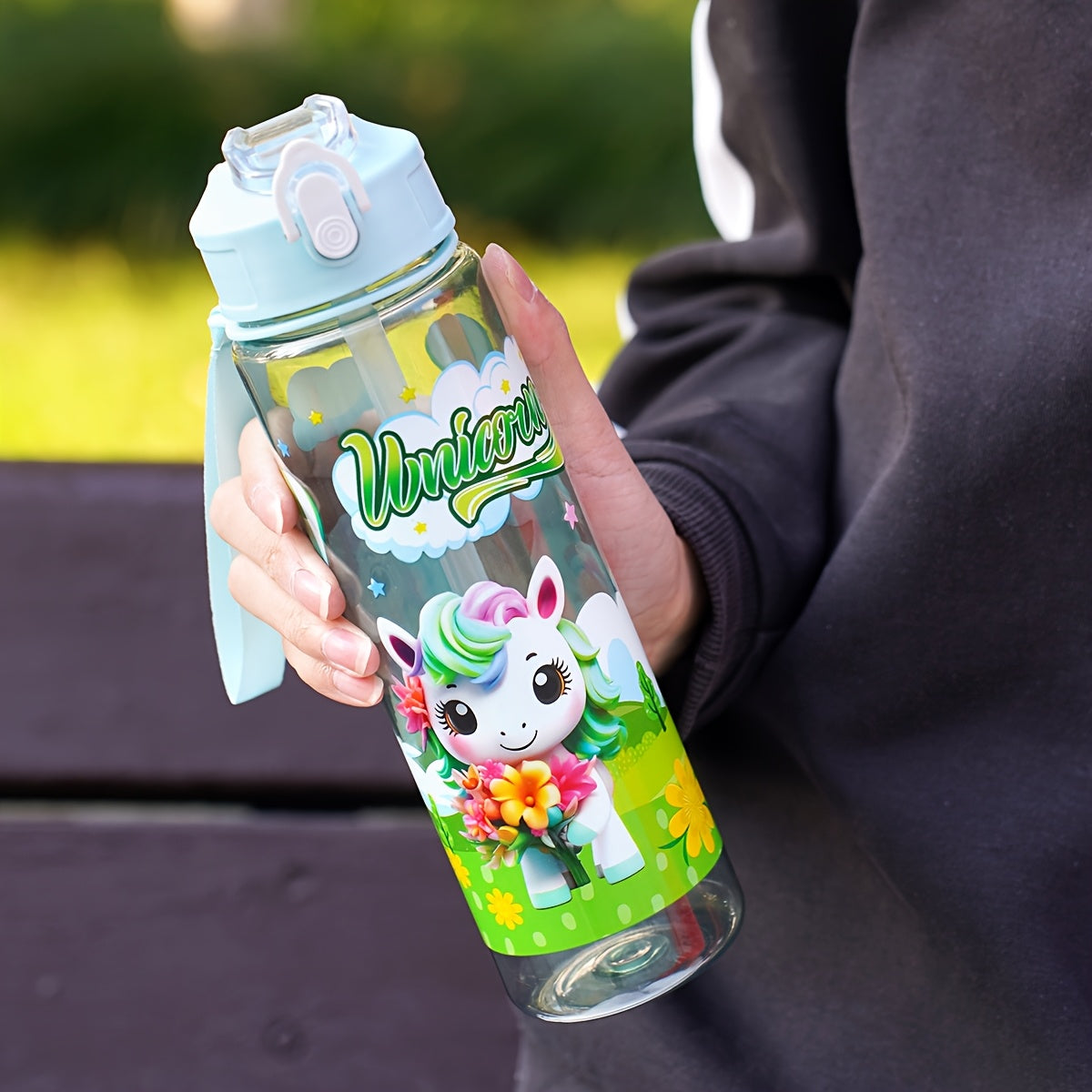 Pony Themed 25oz Leakproof Water Bottle with Straw for Camping Travel and Fitness