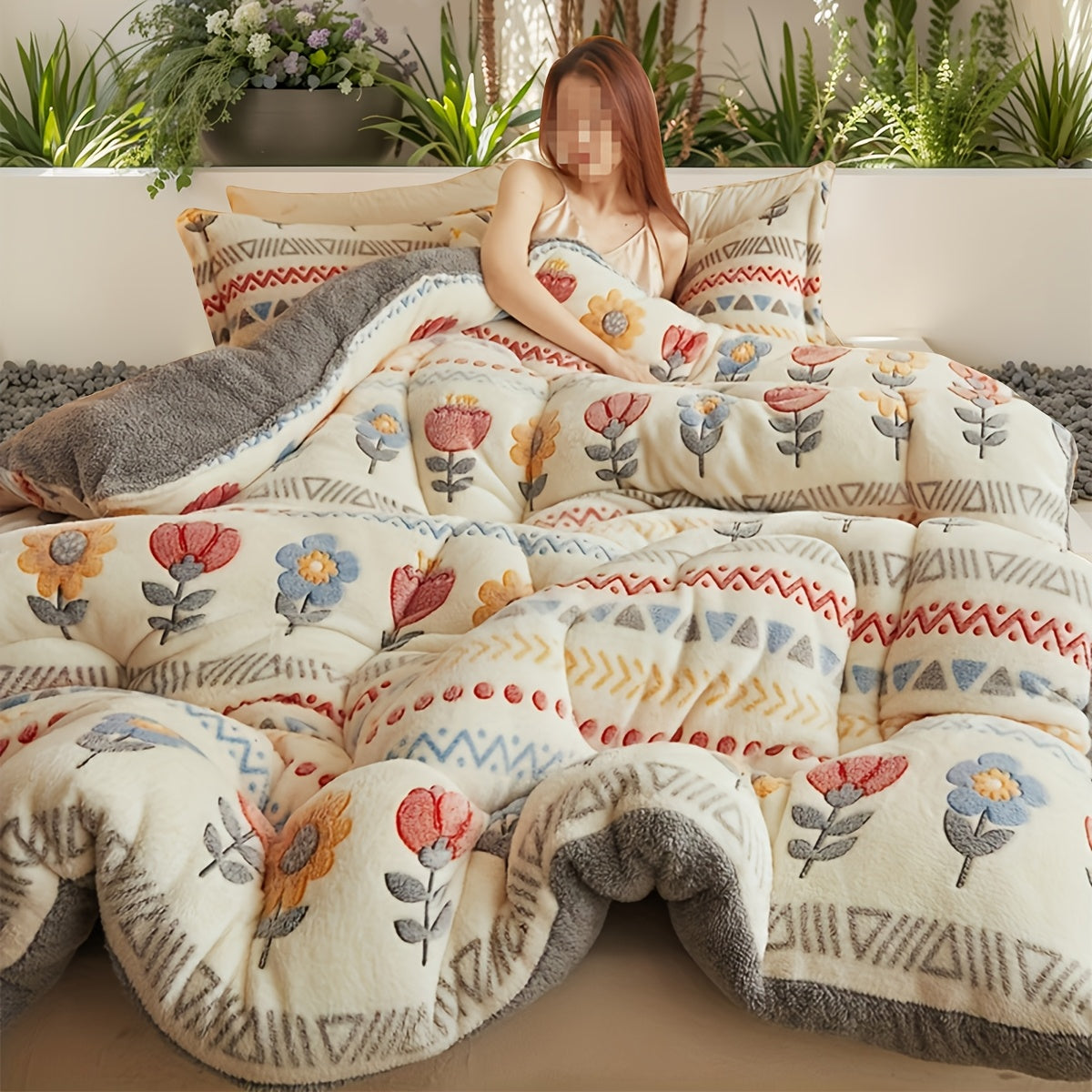 Boho Floral Quilt Polyester Fiber Woven Yellow for Bedroom Guest Room All Seasons