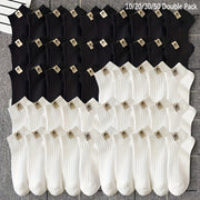 Men's Ankle Crew Socks Pack of 10/20/30 Black White Geometric Pattern Breathable Comfortable Spring Summer