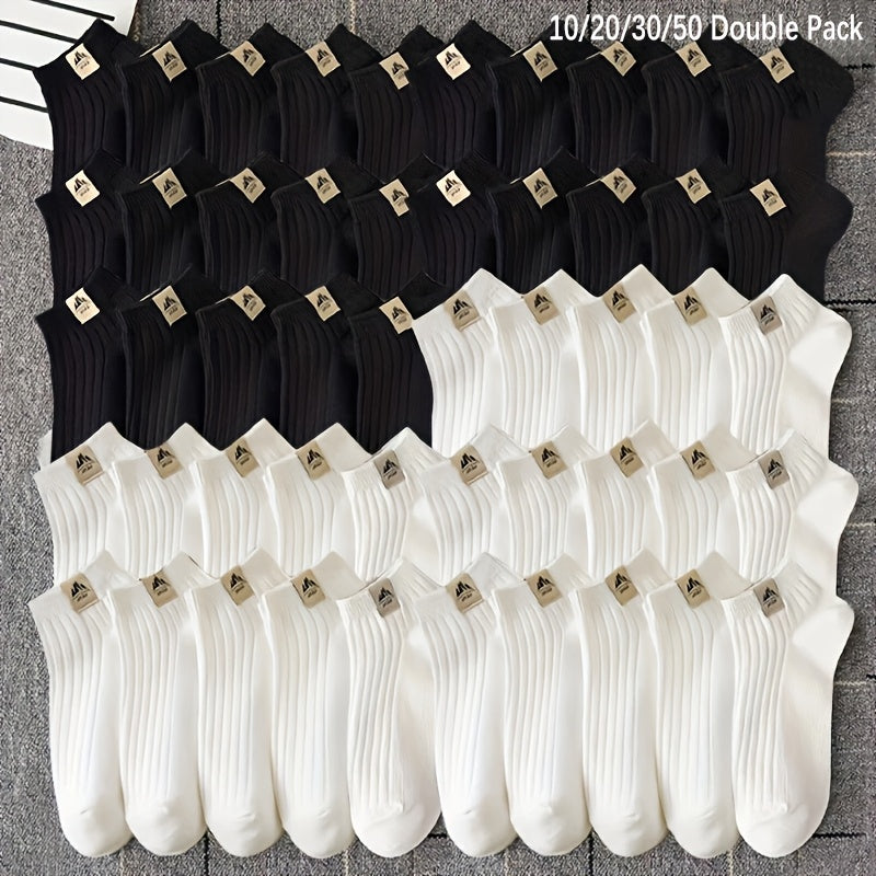 Men's Ankle Crew Socks Pack of 10/20/30 Black White Geometric Pattern Breathable Comfortable Spring Summer