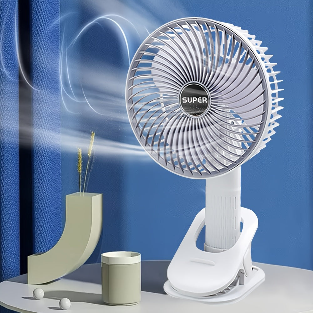 Portable Handheld Clip Fan with Rechargeable Lithium Battery for Outdoor and Desktop Use