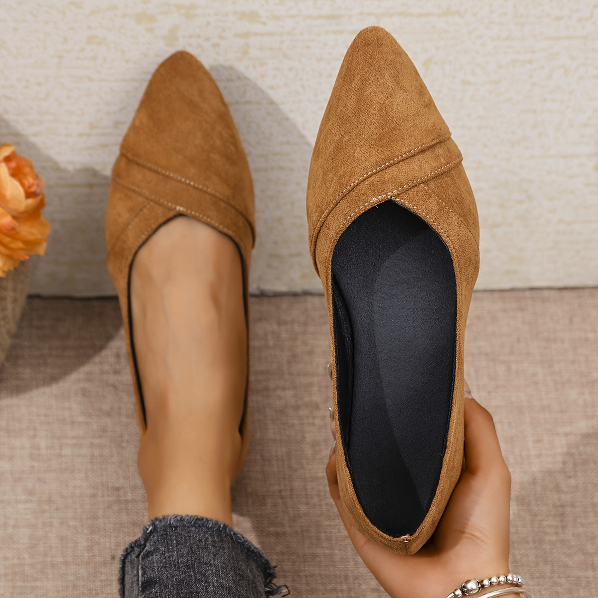 Women's Flat Shoes Slip-On Pointed Toe Lightweight Solid Color All-Season Mary-Jane