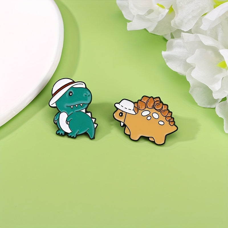 Set of 4 Cartoon Dinosaur Brooch Pins Alloy Minimalist Cute Novelty Accessories
