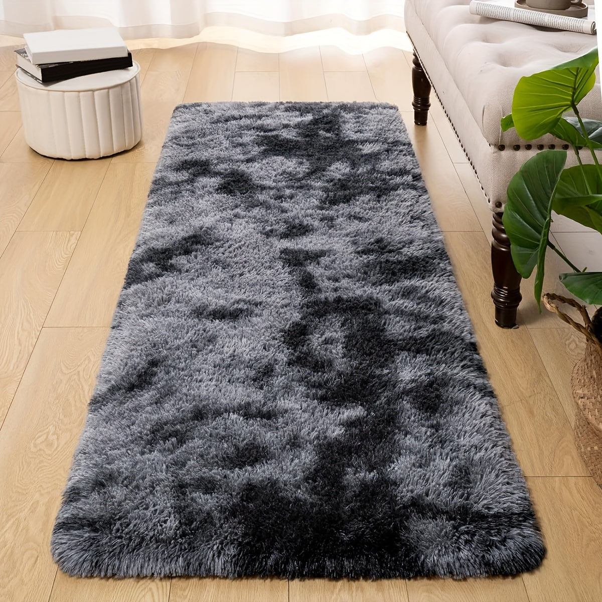 Soft Black Tie-Dye Area Rug for Living Room and Bedroom Non-Slip Stain-Resistant