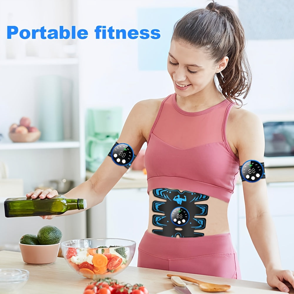 Комплект массажных поясов с USB-зарядкой, включающий 3 предмета. В комплект входят массажер, массажная наклейка для мышц и массажер для мышц. Оснащен 6 режимами и 18 уровнями интенсивности. Подходит для массажа всего тела дома.