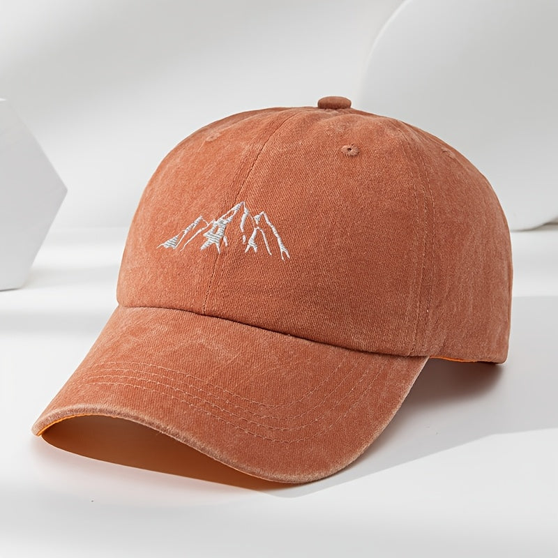 Unisex Polyester Baseball Cap with Embroidered Mountain Peak Adjustable Breathable Outdoor Hat