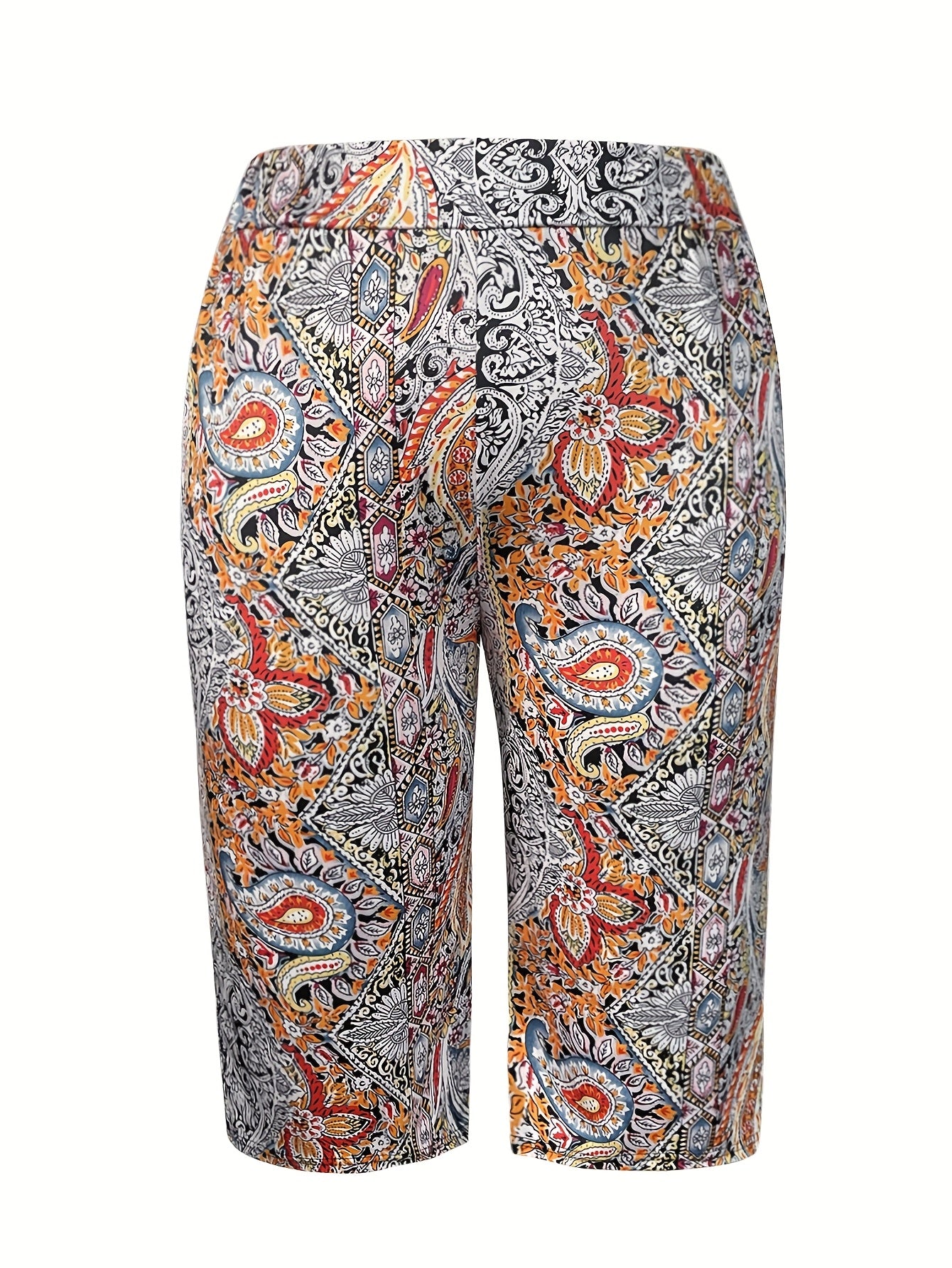 Women's Printed Stretchy Three-Quarter Wide-Leg Pants