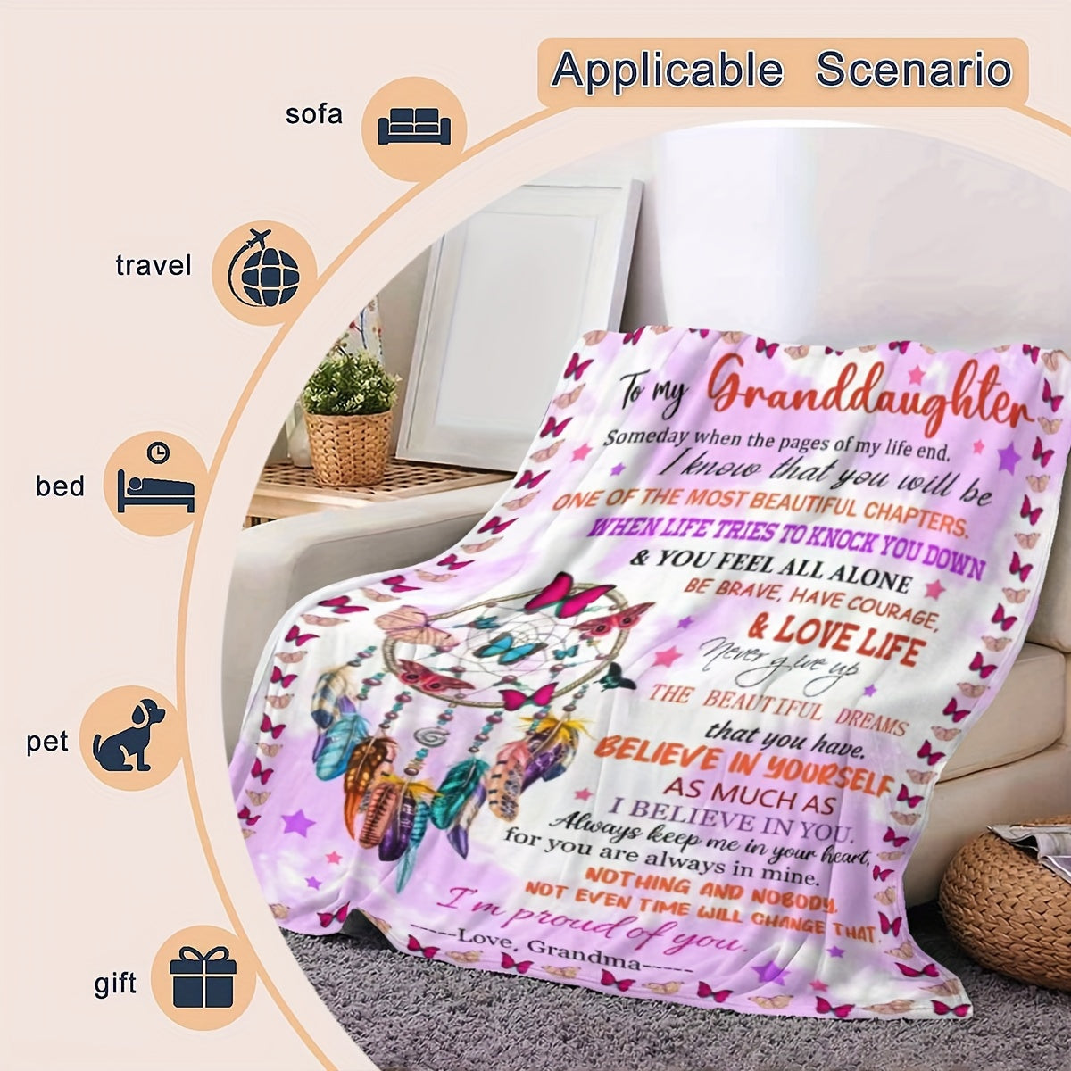 Lightweight Flannel Throw Blanket for Girls Soft Fleece Polyester Digital Print Cozy Bed Sofa Chair