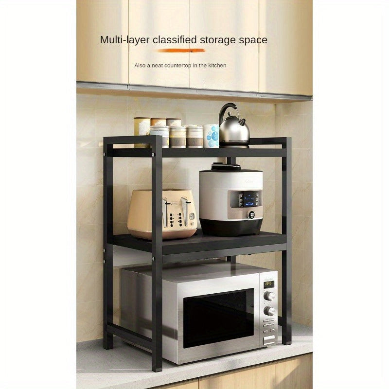 Estante de almacenamiento de cocina de acero inoxidable con 2 niveles y estante de madera maciza para microondas y especias