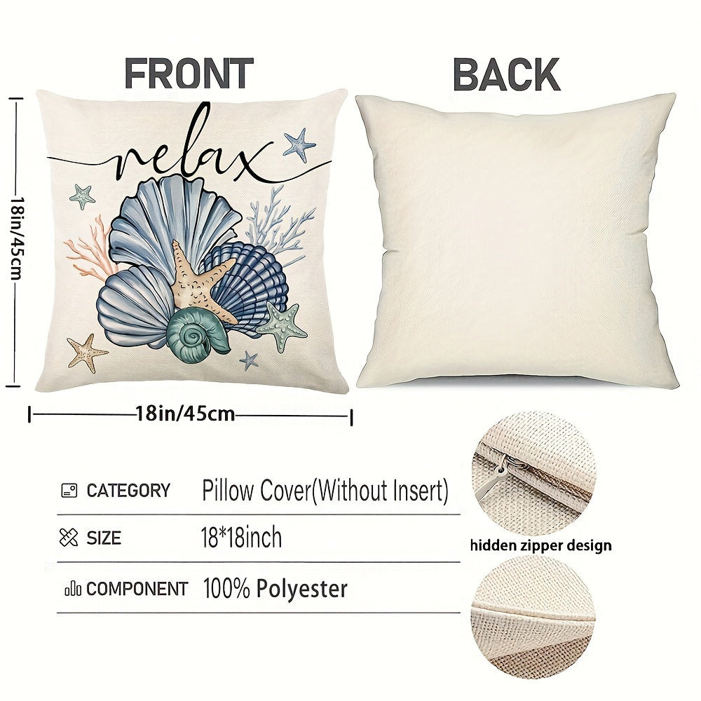 Yozgi starfish va shell throw pillow qoplamalari zamonaviy uslubda, 45.72x45.72 sm o'lchamda. Nautik okean plyaj ta'limi dekor uchun mukammal, uy, verandaga, hovli, divan, sofa va tashqi foydalanishga mos. Mustahkam polyesterdan tayyorlangan, pillow