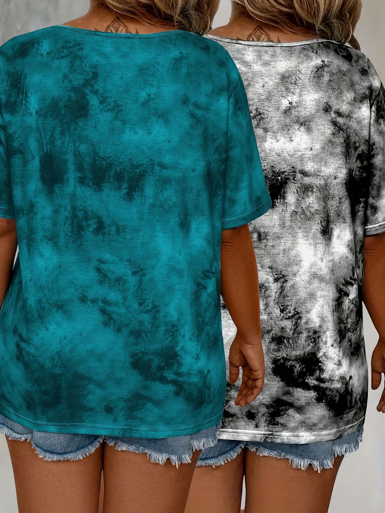 Pack de 2 camisetas casuales de manga corta con teñido en espiral para mujer talla grande