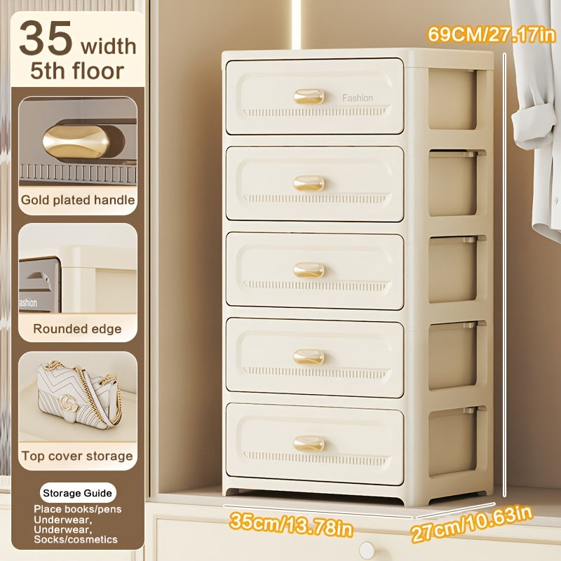 Armario de almacenamiento de plástico multiusos con cajones para dormitorio y organización de maquillaje