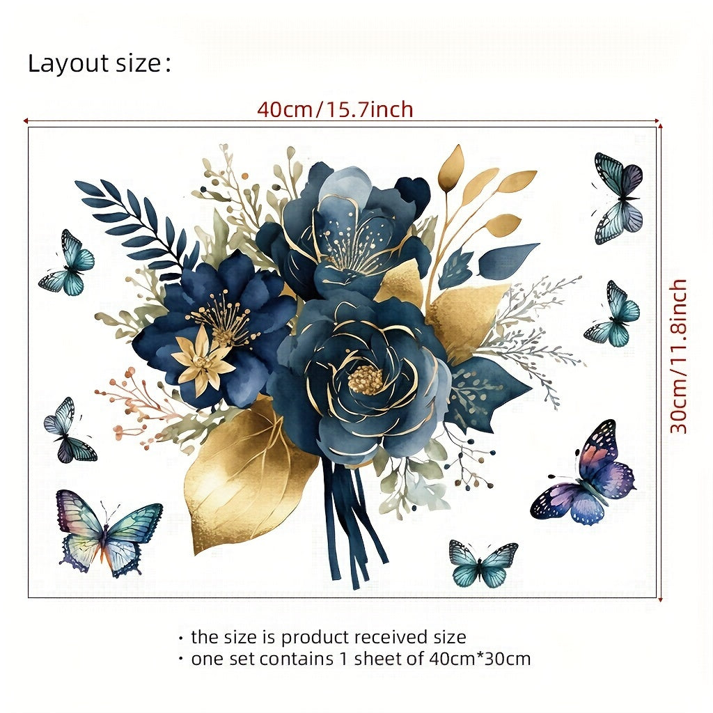Blue Flower Butterfly Wall Sticker Removable PVC Decor for Kitchen Walls