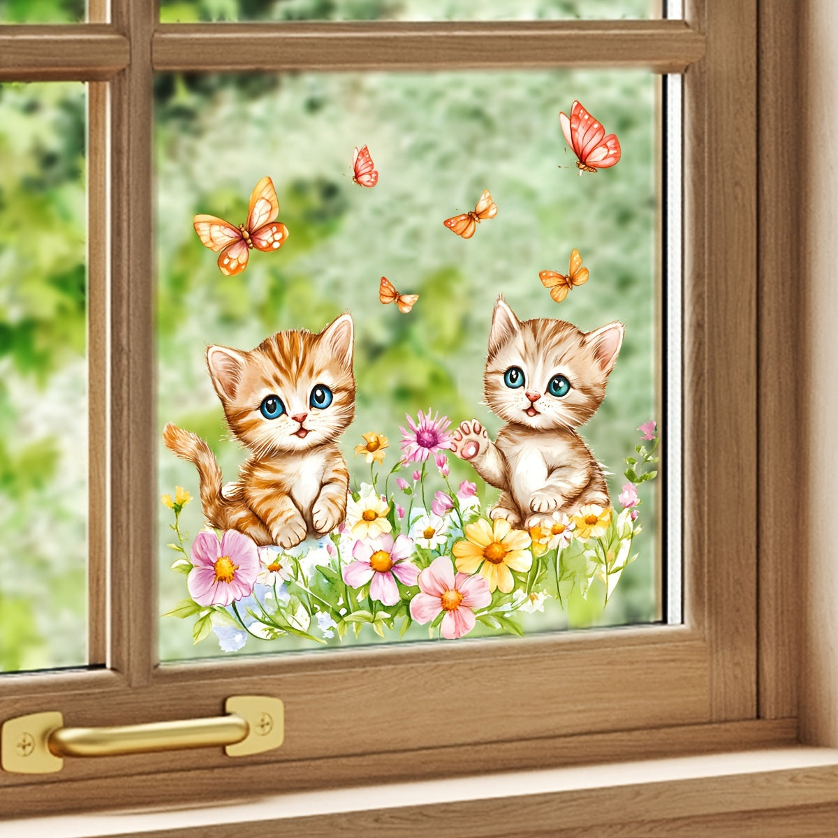 Glass Stickers Cats and Butterflies Self-Adhesive Decor for Windows and Doors