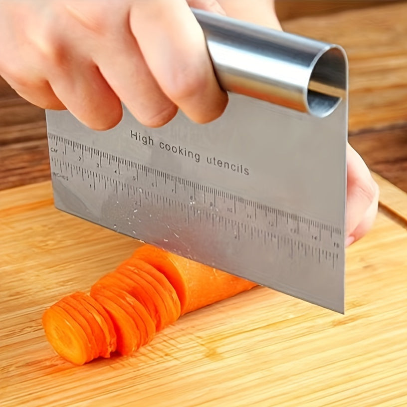 Stainless Steel Dough Scraper with Measurements for Baking and Pizza Slicing