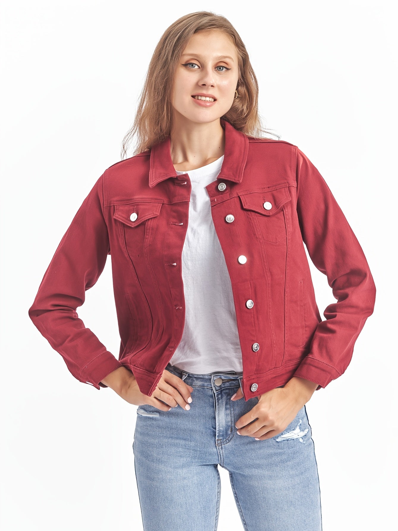 Women's Denim Jacket Multicolor Relaxed Jeans Style Grape