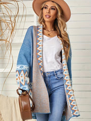 Women's Knit Cardigan with Geometric Pattern Lightweight Fall Winter Outerwear