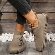 Women's Solid Color Breathable Knit Lace-Up Sneakers Low Top Shoes