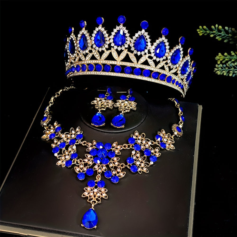 Bridal Jewelry Set Rhinestone Crown Necklace Earrings Wedding Prom Formal