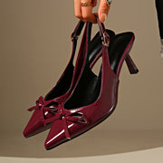 Women's Synthetic Pointed Toe Stiletto Heels with Bow Detail, Metallic Accents