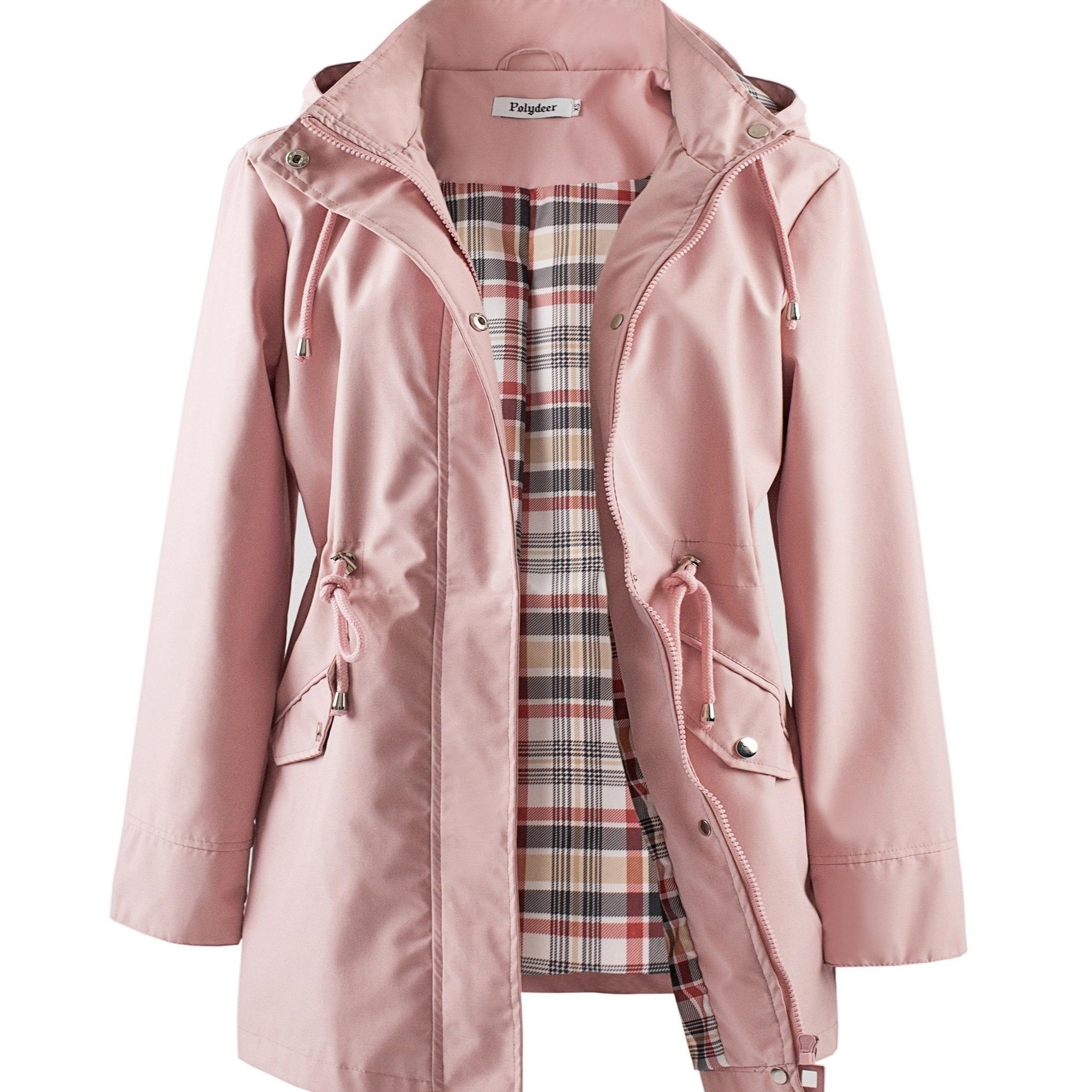 Women's Plus Size Waterproof Zip Up Hooded Coat Fall Spring Long Sleeve Midi Solid