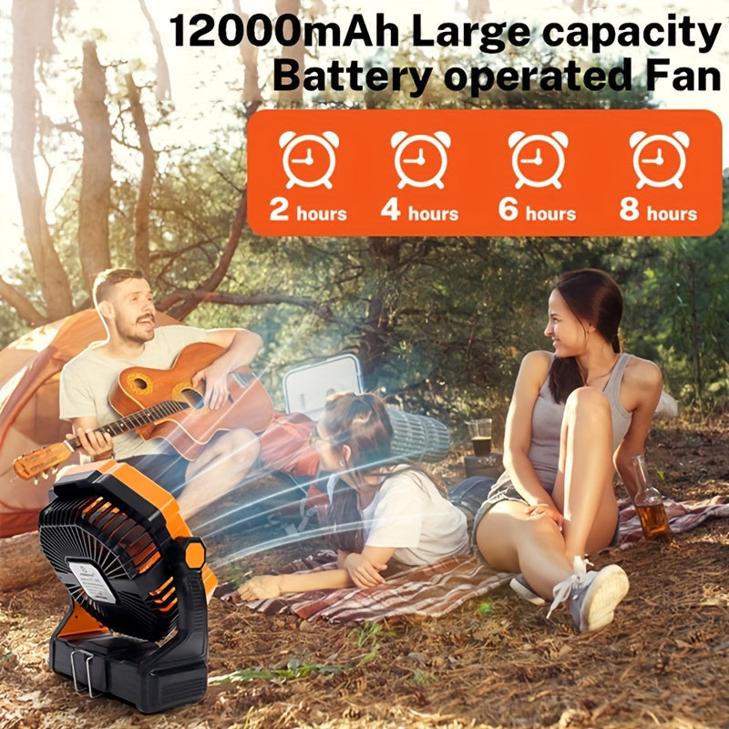 Qayta tiklanadigan portativ ventilyator LED chiroq bilan, yuqori shamol, USB orqali zaryadlash, sayohat, baliq ovlash, ichki foydalanish uchun osib qo‘yish mumkin