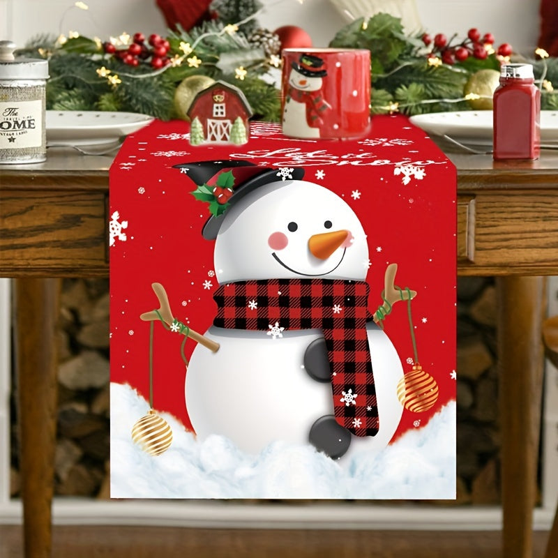 Polyester Table Runner with Snowman Design for Christmas Holiday Decor 180x35cm