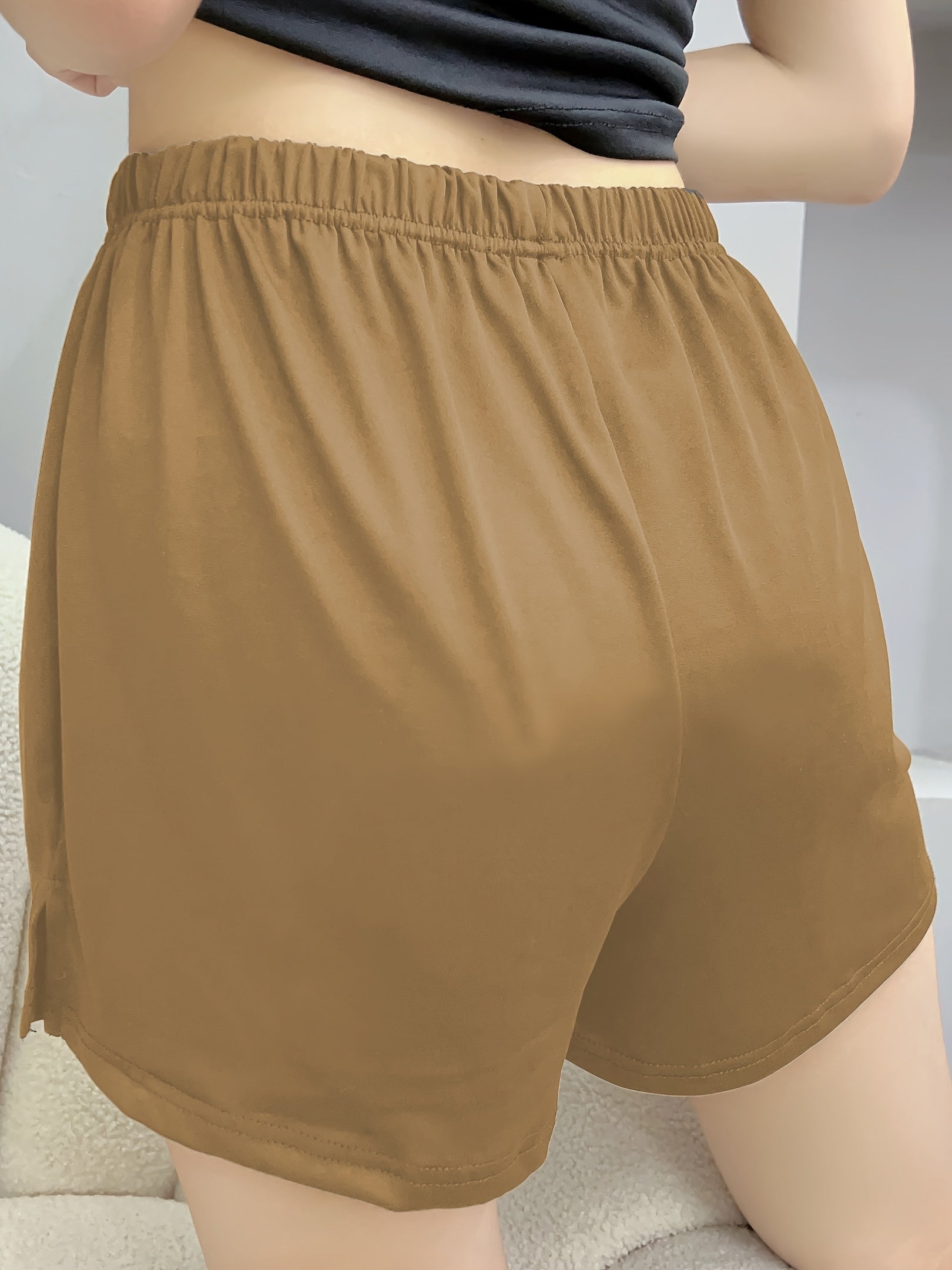 Women's Casual Sleep Shorts Plus Size Solid Elastic Waist Lounge Shorts