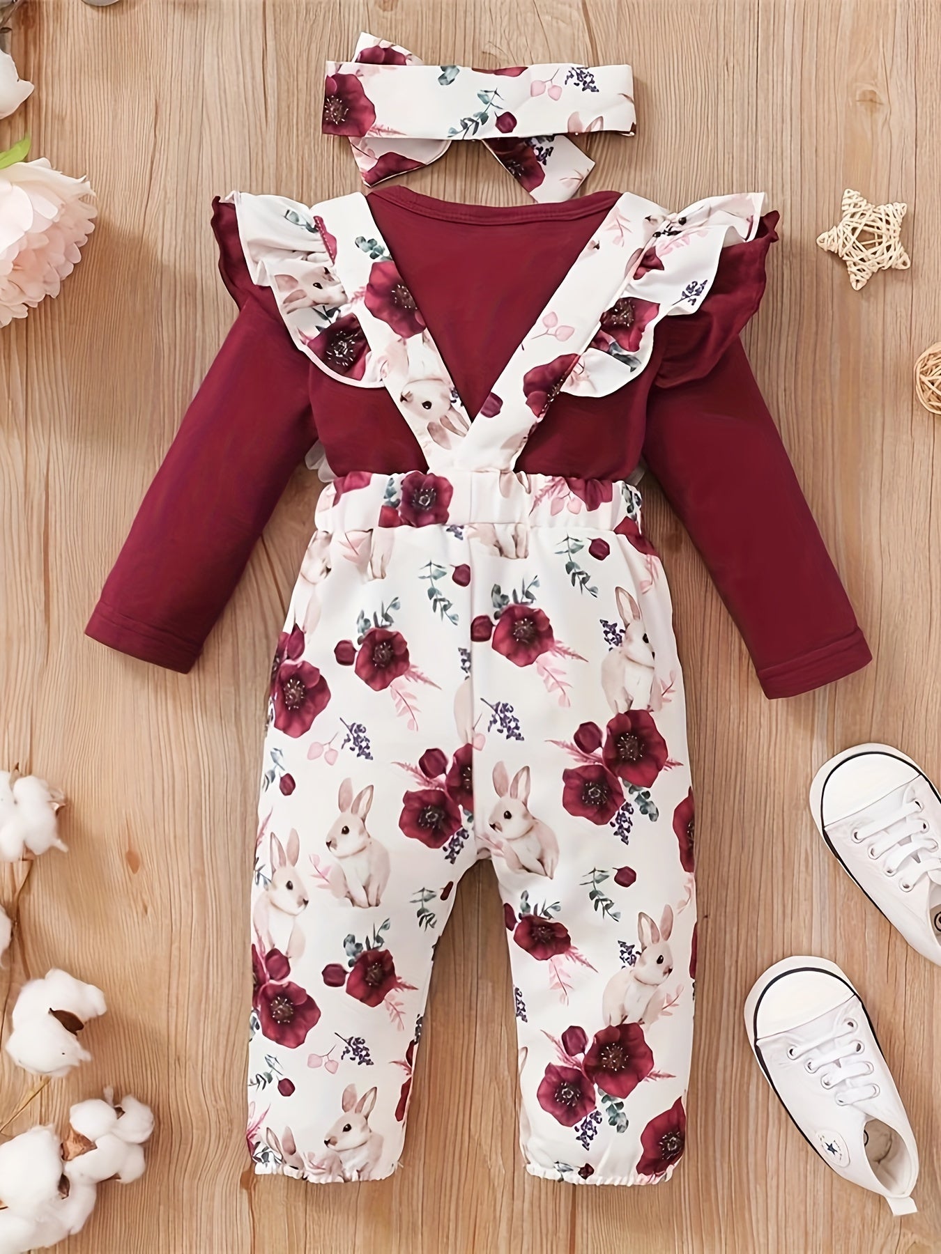 Baby Girls' 2-Piece Casual Outfit Set Long Sleeve Onesie Floral Animal Print Suspender Pants
