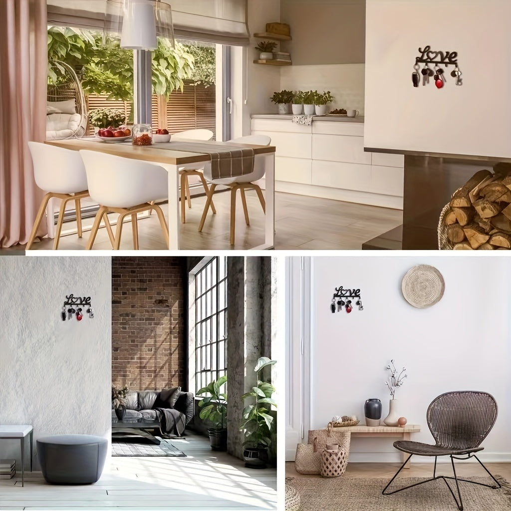 Black Metal Love Wall Hook with Wall Mount Iron Hook Organizer for Small Spaces