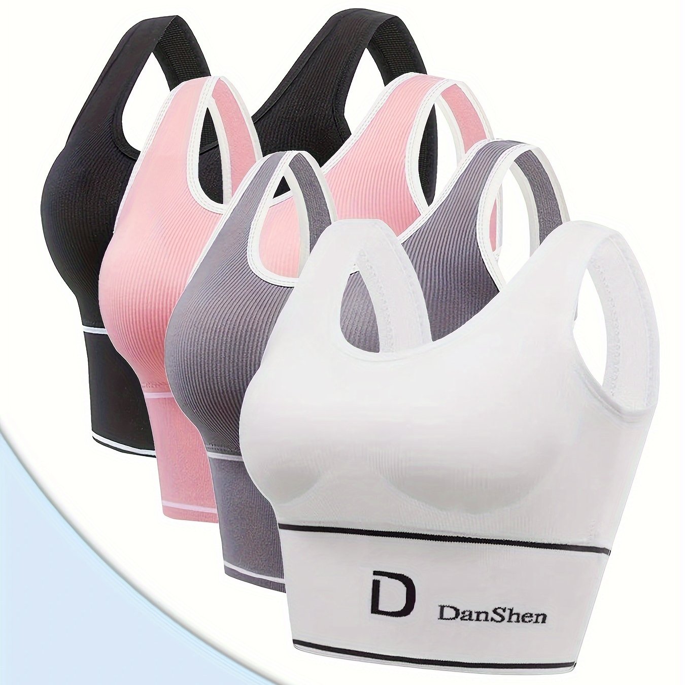 Women's Sports Bra 4-Piece Set Wire-Free Full Coverage High Elasticity for Yoga Running