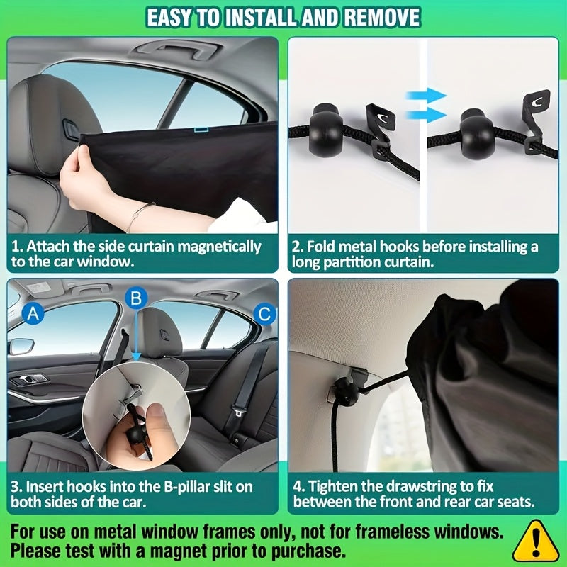 Car Privacy Curtain Set for Sedan and SUV Black Oxford Cloth 4 Pieces