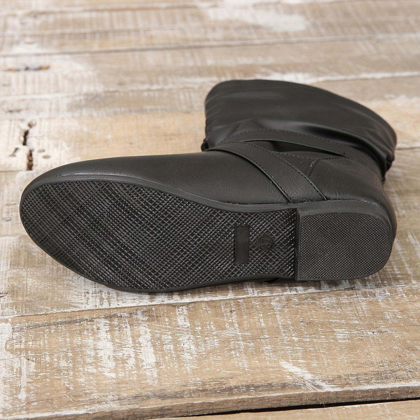 Women's Slip-On Platform Boots with Adjustable Strap Buckle Faux Cover